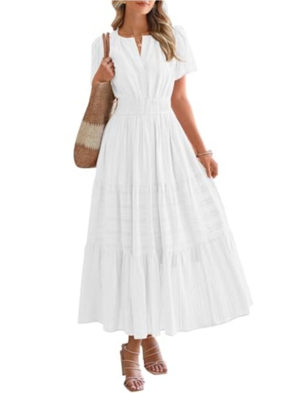 Maxi Dress with Pockets V-Neck Short Sleeve